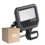 Confezione Multipack 4x Ledvance Proiettore LED Aluminium Nero 17W 2200lm 100D - 830 Luce Calda -  | IP65 - Sensore di Movimento e Luce - Simmetrico